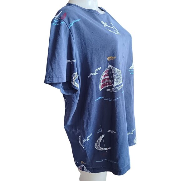 Vintage Large Women's T-shirt 80's Nautical-Themed Blue Lighthouse Anchors AOP - Picture 4 of 7